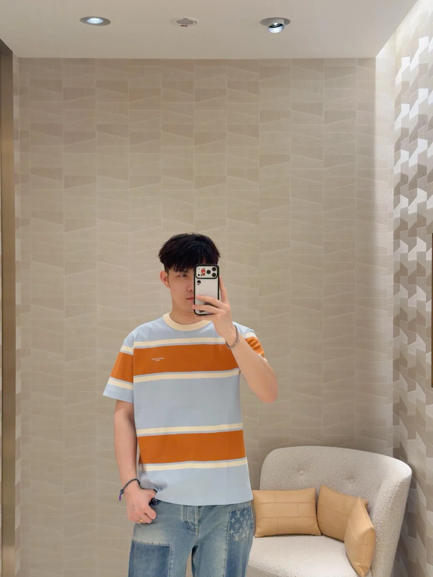 Louis Vuitton/Louis Vuitton 26ss contrasting color patchwork striped knitted short sleeves